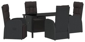 vidaXL Kert étkező szett párnával 5 pcs Fekete polirattan