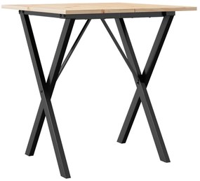 Tömör fenyőfa és acél étkezőasztal X-vázzal 70x70x75 cm