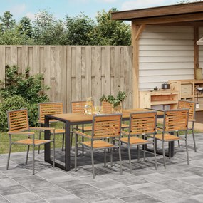 Kert étkező szett 9 pcs Szürke és Fa 200 x 80 x 75 cm