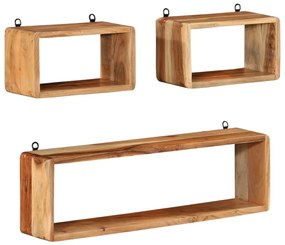 3 részes tömör akácfa fali kockapolcszett