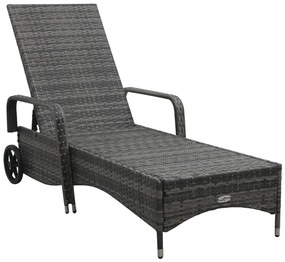 Szürke polyrattan napozóágy kerekekkel