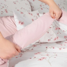 Goldea pamut ágyneműhuzat duo - cseresznyevirágok, púderrózsaszín hátoldal 140 x 200 és 70 x 90 cm