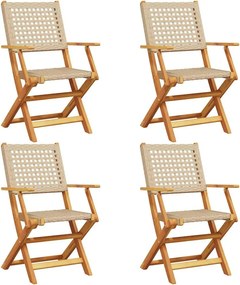 vidaXL 4 db bézs polyrattan és tömör fa összecsukható kerti szék