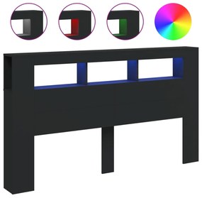 fekete szerelt fa LED-es fejtámla 180x18,5x103,5 cm