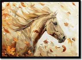 Poszter fekete keretben 70x50 Ló az őszi levelek között