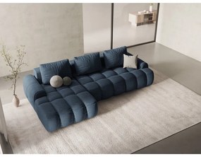 Sötétkék kinyitható-tárolóhelyes sarokkanapé (bal oldali-heverő résszel) Linz – Cosmopolitan Design