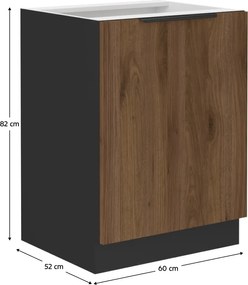 Alsó szekrény, okapi dió/fekete, MENZO 60 D 1F BB