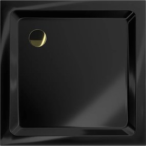 Mexen SLIM - Négyzet alakú zuhanytálca 80x80x5cm + arany szifon, fekete, 40708080G