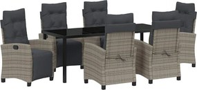 vidaXL Kert étkező szett párnával 7 pcs Szürke polirattan