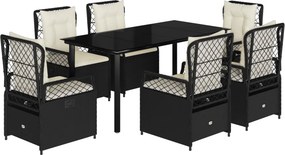 vidaXL 7 részes fekete polyrattan kerti étkezőgarnitúra párnával