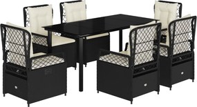vidaXL 7 részes fekete polyrattan kerti étkezőgarnitúra párnával