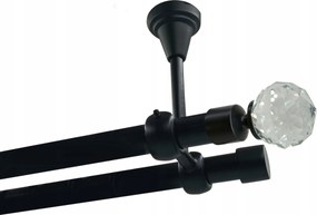 Dupla függönykarnis Mennyezeti Fém 19+19mm Fekete 200cm Kristály Gömb Kerekek Nélkül