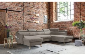 Világosbarna bársony kinyitható sarokkanapé (jobb oldali-"U" alakú) Sweet Harmony – Miuform