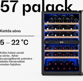 Klarstein Illuminosa beépített borhűtő | Kétzónás | UV védelem | 143 liter | 57 palack | 60 cm