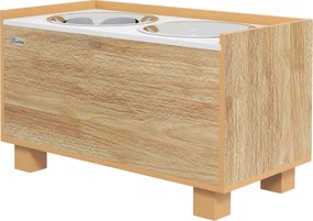 PawHut Emelt Kutya Etető, Kivehető Lassító Etetővel és Tárolóhelyes Tálakkal Nagy Kutyák Számára, 2x2 L Rozsdamentes Acél Etető és Italos Tölgyben | A