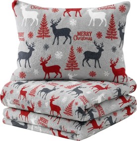 Mikropolár ágynemű MERRY CHRISTMAS DEER szürke Ágyneműhuzat mérete: 2 db 70 x 90 cm | 200 x 220 cm