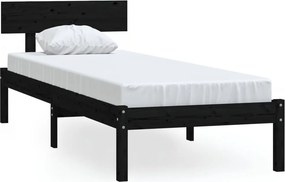 vidaXL fekete tömör fenyőfa ágykeret 90 x 200 cm