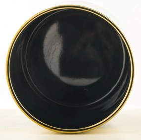 Modern design henger alakú fekete kerámia virágtartó kaspó arany szegélyes 16x15,5x15,5cm