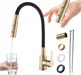 Konyhai csaptelep Szálcsiszolt Arany Rugalmas kifolyócső Csaptelep Fekete Reno