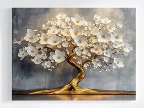 Poszter Arany Fa Glamour Fehér Virágok Dekoráció 80x60