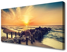 Vászonkép nyomtatás Hullámtörő Beach Sea West 100x50 cm