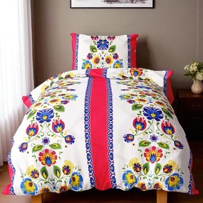 Pamut ágynemű JANE FOLK RED 4 részes 140x200 cm