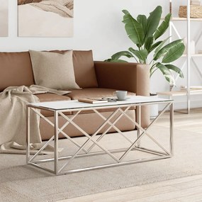 Üveg és rozsdamentes acél dohányzóasztal 110x45x45 cm
