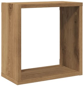 6 db kézműves tölgyszínű szerelt fa fali kockapolc 30x15x30 cm