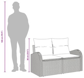 2-Fős Kerti Kanapé Párnákkal Fekete Poli Rattan