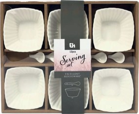 EH Vlnkovka szervírozó tálak és kanálkészlet négyzet, 12 db