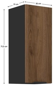 Felső konyhaszekrény Monzesa 30 G 72 1F (okapi dió + fekete) . 1096966