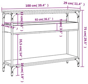 barna tölgyszínű szerelt fa tálalóasztal polccal 100x29x75 cm