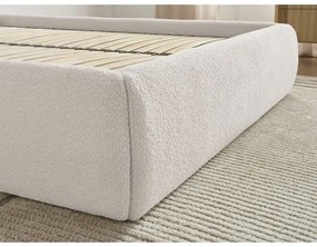 Fehér kárpitozott ágyneműtartós-ágytámla nélkül franciaágy ágyráccsal 180x200 cm Inera – Bobochic Paris