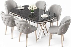Zae étkezőgarnitúra, fekete márvány-króm, 168 cm – TR240CHR3098