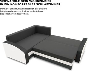 Grande sarokkanapé polcokkal , polc a jobb karfaban, baloldali, szövet anyag, bonell töltet, szürke - fehér