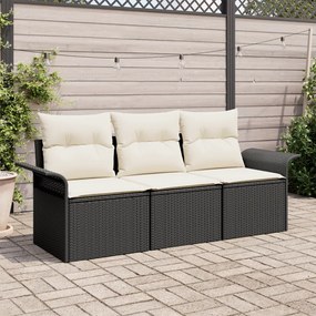 Kerti Kanapé Szett párnával tárolóval 3 pcs Fekete Poli rattan