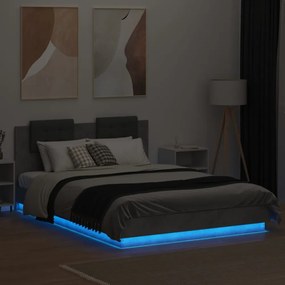 betonszürke ágykeret fejtámlával és LED-világítással 120x200 cm