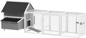 PawHut fa tyúkól kifutóval, 283 x 133,5 x 112 cm – 7–10 tojónak, 2 fészek, ülőkék és hinta, szürke | Aosom