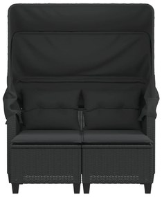 2 személyes fekete polyrattan kerti kanapé baldachinnal/székkel