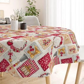 Goldea karácsonyi asztalterítő loneta - karácsonyi díszek - patchwork - kör alakú Ø 60 cm