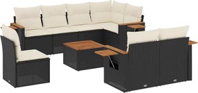 vidaXL 9 részes fekete polyrattan kerti ülőgarnitúra párnákkal