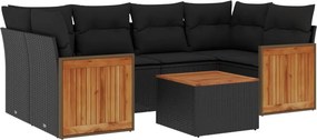 vidaXL 7 részes fekete polyrattan kerti ülőgarnitúra párnával