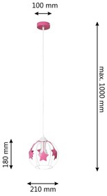 Gyerek csillár zsinóron STARS 1xE27/15W/230V rózsaszín/fehér