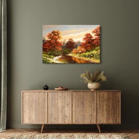 Kép egy folyóról egy őszi tájban, olajfestmény (90x60 cm)