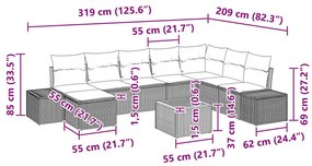 9 Darabos Kerti Kanapé Készlet Párnákkal Bézs Poli Rattan Akác
