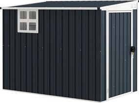 Outsunny Fém Szerszámtároló 2.7m² 128x231x181cm Kerti Tároló Mono-Pitched Tető Ablakkal Zárható Ajtóval Időjárásálló Kerti Sátor Sötétszürke | Aosom