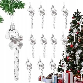 12 db-os Ezüst Karácsonyfadísz Szett Masnival Bombák