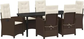 vidaXL Kert étkező szett párnával 7 pcs Barna polirattan