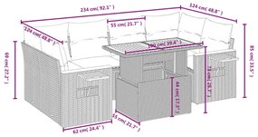 7 részes fekete polyrattan kerti ülőgarnitúra párnával