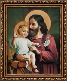 Vászonkép 29x24 Szent József Jézus Krisztus Arany Díszített Keret